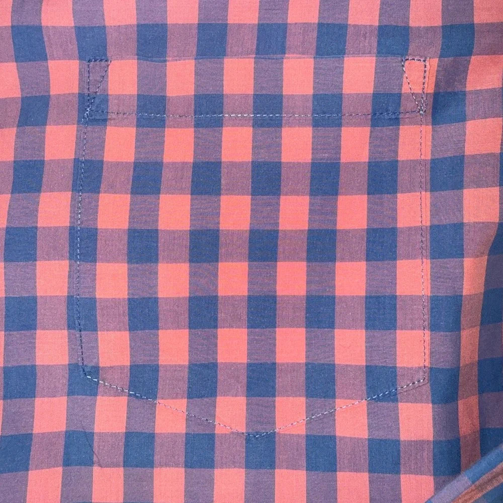 J.Crew Mens Medium Lightweight Cotton Gingham Button Down Shirt Orange Navy Blue